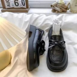 Women's Vintage Bow Loafers, Platform Chunky Heel Leather Shoes, British Style Versatile Commuting Flats