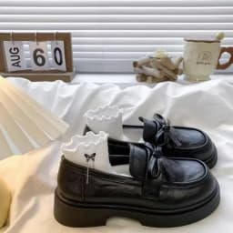 Women's Vintage Bow Loafers, Platform Chunky Heel Leather Shoes, British Style Versatile Commuting Flats