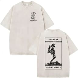 Vintage Washed Forward Observations Group Skeleton Merch T Shirts Men's Street Summer Cotton Oversized T-shirt Gothic Streetwear