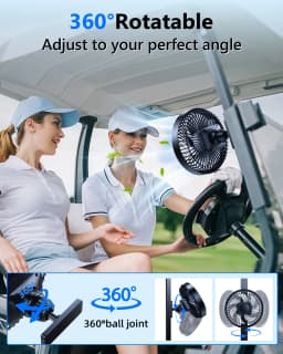 Eary Magnetic Cruise Ship Approved Fan 3000mAh Battery Operated Portable Golf Cart Fans with 3 Speeds 360°Rotation Cooling Fans