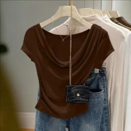 New Summer Women's Design Casual Solid Color Top Slim Fit Irregular Versatile Short Sleeved T-shirt Korean Fashion Niche Style