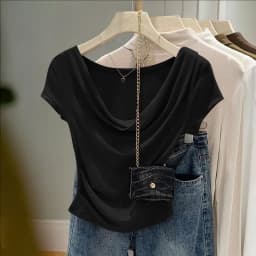 New Summer Women's Design Casual Solid Color Top Slim Fit Irregular Versatile Short Sleeved T-shirt Korean Fashion Niche Style