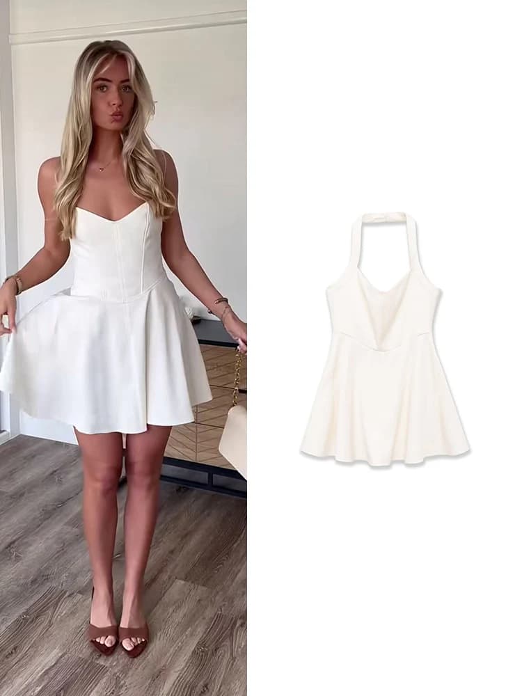 New Women's A-Line Bodycon Mini Dress V-Neck Slim Fit Halter Neck Backless Sexy Short Dress Chic Casual Party Streetwear
