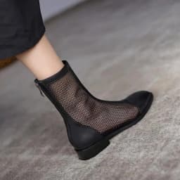 Women's Summer Breathable Mesh Ankle Boots - Square Toe Block Heel Back Zip Versatile Commute Sandal Boots