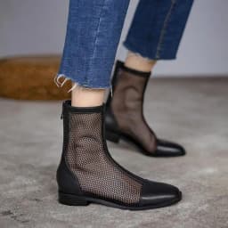 Women's Summer Breathable Mesh Ankle Boots - Square Toe Block Heel Back Zip Versatile Commute Sandal Boots