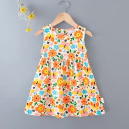 Children's Noil Poplin Dress Summer Floral Princess Dress Girls 2026 Summer New Suspender Vest Dress Beach Dress