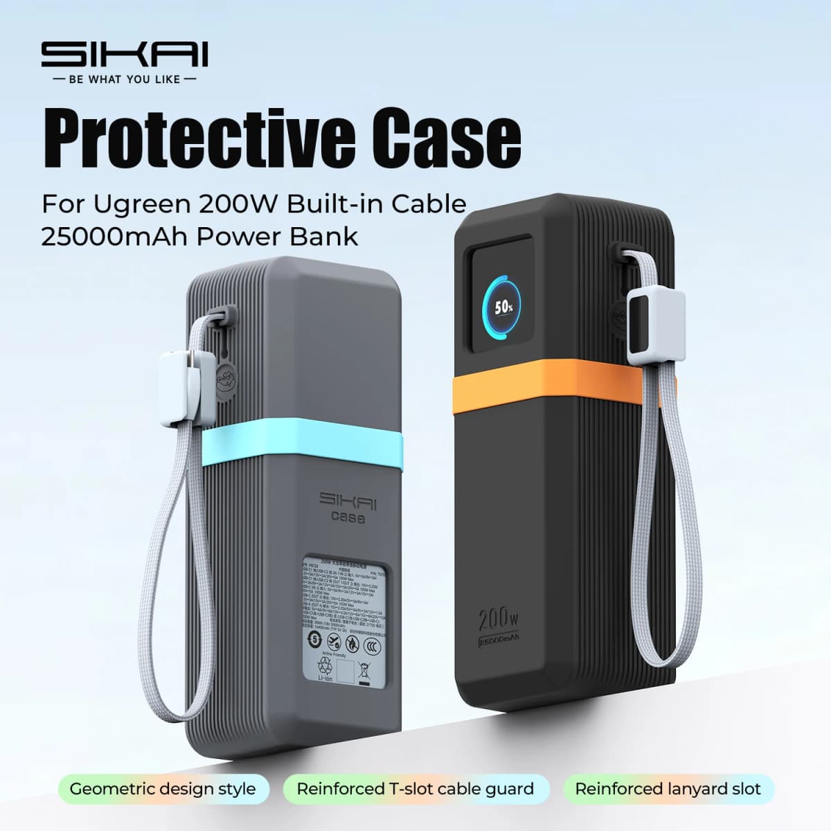 SIKAI Silicone Case for UGREEN Nexode 200W PB728/722 25000mAh PowerBank Travel Shockproof with Cable Organizer Ring Lanyard Hole