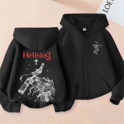 Anime Hellsing Abraham Van Helsing Vampire Alucard Zipper Hoodie Men Women 90s Manga Casual Oversized Zip Up Jacket Cosplay Coat