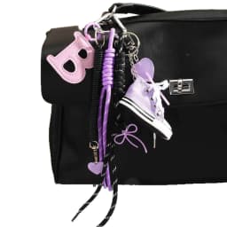 Trendy Purple Canvas Shoe Keychain – Kawaii Aesthetic Bag Accessory with B Letter & Heart Pendants