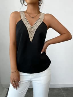 Women's Camisole Top V Neck Sleeveless Lace Trim Satin Loose Fit Tops Elegant Cami Spring Summer Chic Camisole Daily Light Tops