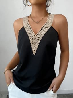 Women's Camisole Top V Neck Sleeveless Lace Trim Satin Loose Fit Tops Elegant Cami Spring Summer Chic Camisole Daily Light Tops