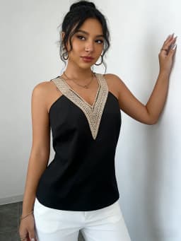 Women's Camisole Top V Neck Sleeveless Lace Trim Satin Loose Fit Tops Elegant Cami Spring Summer Chic Camisole Daily Light Tops