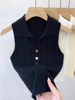 Zjaiss 2026 Spring Summer Slim Versatile Camisole Women's Polo Lapel Tank Tops Vest Ice Silk Knit Sleeveless Tops
