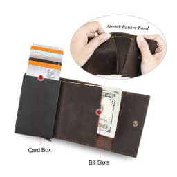 CONTACT'S Crazy Horse Leather Card Holder Wallet Men Automatic Pop Up ID Card Case Small Coin Purse RFID Blocking Male Wallets