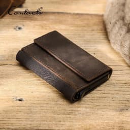 CONTACT'S Crazy Horse Leather Card Holder Wallet Men Automatic Pop Up ID Card Case Small Coin Purse RFID Blocking Male Wallets