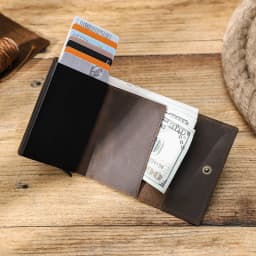 CONTACT'S Crazy Horse Leather Card Holder Wallet Men Automatic Pop Up ID Card Case Small Coin Purse RFID Blocking Male Wallets