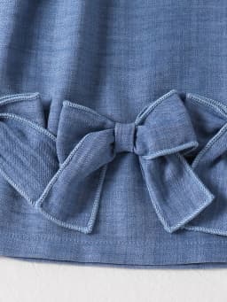 Sweet Style Denim Blue Pleated Hem Big Bow Girls Short Sleeve Dress New Arrival