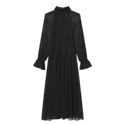 Spring and summer new women's minimalist polka dot printed high neck long sleeved pleated decorative dress