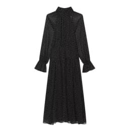 Spring and summer new women's minimalist polka dot printed high neck long sleeved pleated decorative dress