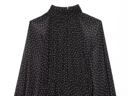 Spring and summer new women's minimalist polka dot printed high neck long sleeved pleated decorative dress