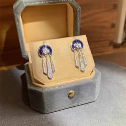 Creative Roman trapezoidal blue crystal tassel earrings for women light luxury trend retro style elegant earring jewelry