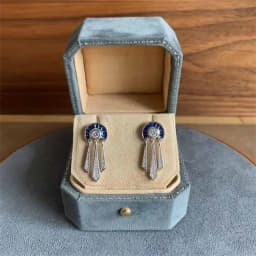 Creative Roman trapezoidal blue crystal tassel earrings for women light luxury trend retro style elegant earring jewelry
