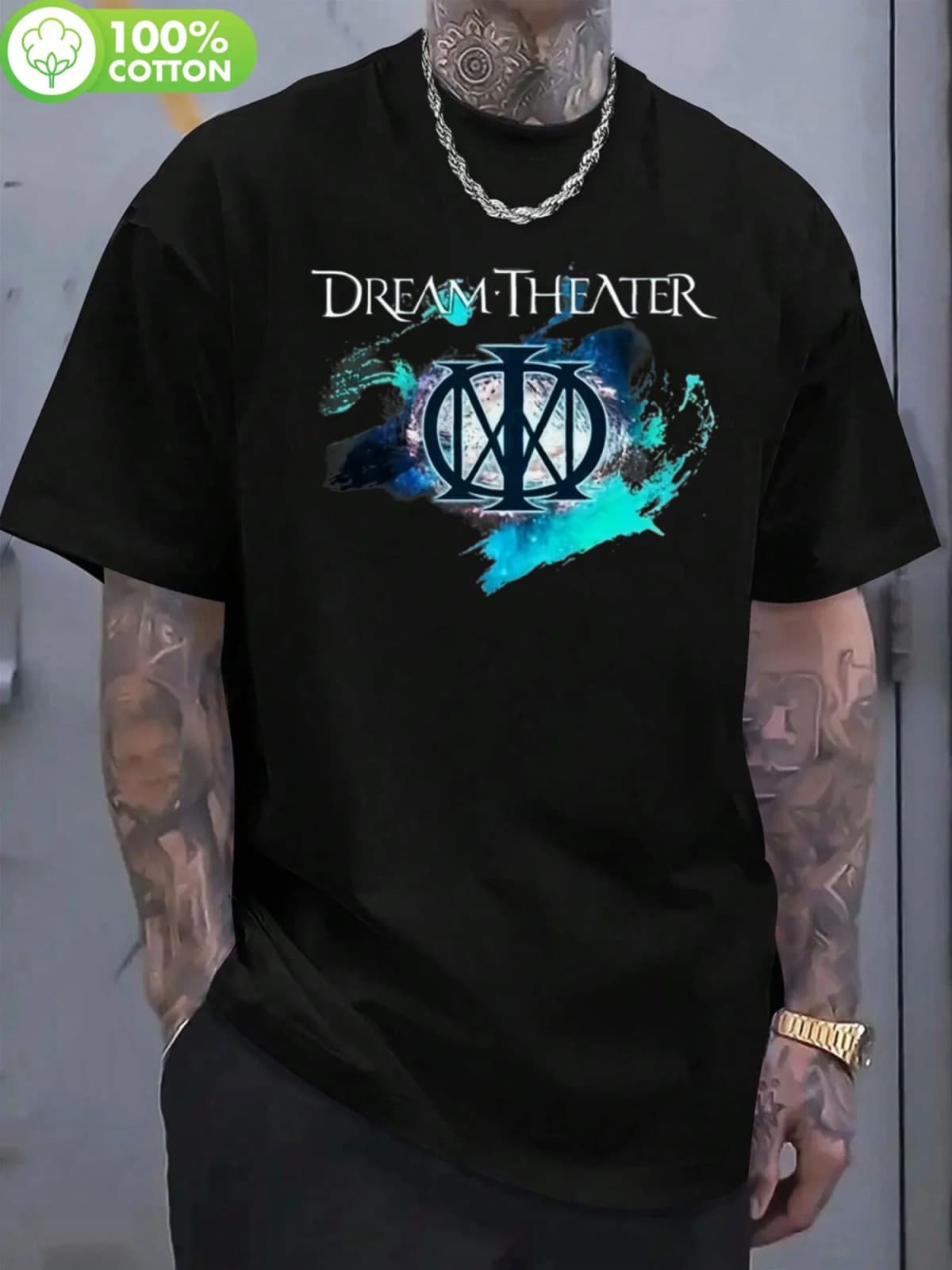 Participate in Dream Theater Progress Logo T-shirt-Featuring A Unique Blue-green Gradient Logo, Short Sleeved Round Neck T-shirt
