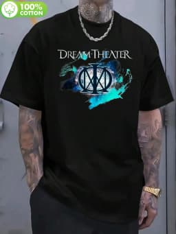 Participate in Dream Theater Progress Logo T-shirt-Featuring A Unique Blue-green Gradient Logo, Short Sleeved Round Neck T-shirt