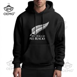 2026 Men's Oversized Polyester Hoodie with New Zealand All Blacks Feather Graphic Print Trendy Printed Sweatshirt