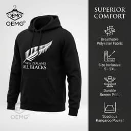 2026 Men's Oversized Polyester Hoodie with New Zealand All Blacks Feather Graphic Print Trendy Printed Sweatshirt