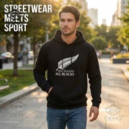 2026 Men's Oversized Polyester Hoodie with New Zealand All Blacks Feather Graphic Print Trendy Printed Sweatshirt