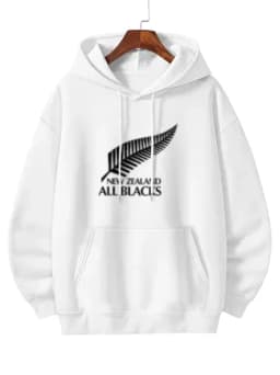 2026 Men's Oversized Polyester Hoodie with New Zealand All Blacks Feather Graphic Print Trendy Printed Sweatshirt