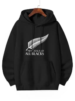 2026 Men's Oversized Polyester Hoodie with New Zealand All Blacks Feather Graphic Print Trendy Printed Sweatshirt