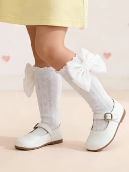 4 Pairs of Baby Girls' Cute Bow Decoration Mid-Calf Socks, Soft Mesh Breathable Socks for Girls to Wear during Outdoor Activities