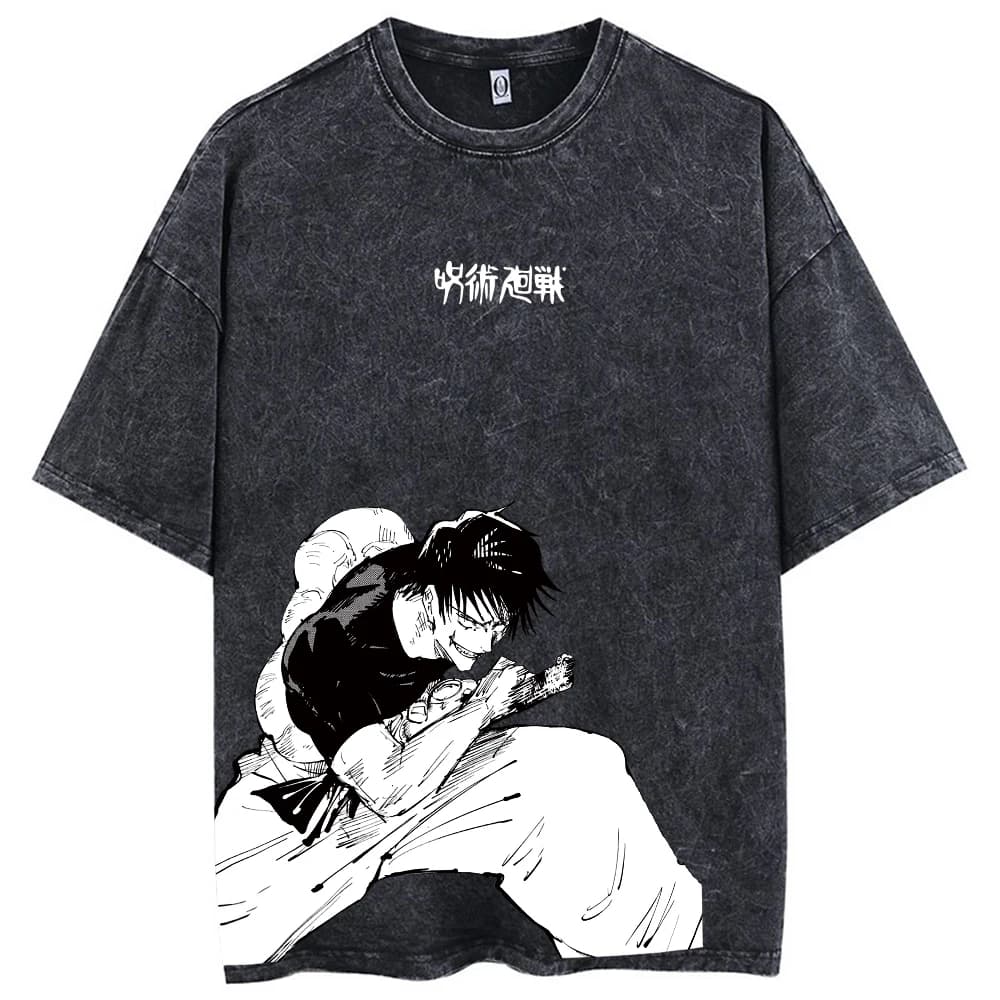 2026 Fushiguro Toji Anime Jujutsu Kaisen Printed T-shirt Men's and Women's Washed T-shirt High Quality Vintage Cotton T-shirt