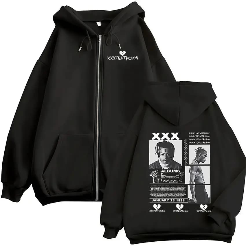 Rapper XXXTentacion Tour 2026 Zip Up Hoodie Men's Hip Hop Loose Clothing Pullover Sweatshirt Vintage Long Sleeve Jacket Hoodies