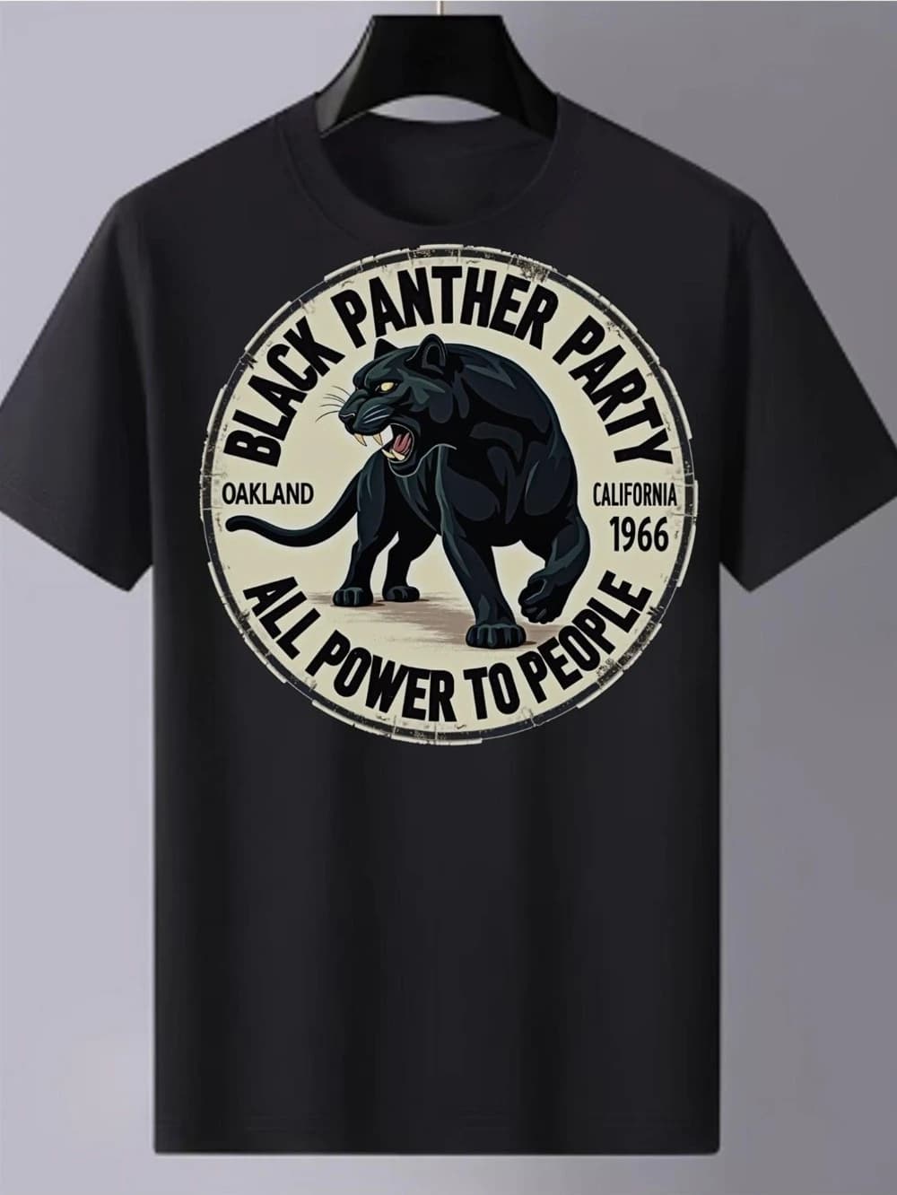 Men'S Short Sleeve T-Shirt Graphic Printed with Black Panther Party Retro EmblemPure Cotton SS26