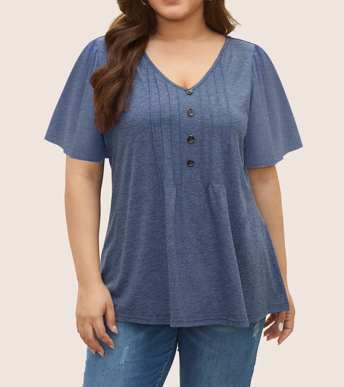 Summer Loose Women's T-Shirt High Quality V Neck Button Decor Solid Color Short Sleeve Women's Casual Wear T-Shirt Plus Size