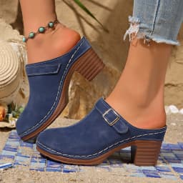 Slippers Women 2026 Summer New Plus Size Round Toe Women's Sandals Outdoor Rome Ladies Shoes Buckle Chunky Heel Slippers