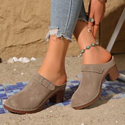 Slippers Women 2026 Summer New Plus Size Round Toe Women's Sandals Outdoor Rome Ladies Shoes Buckle Chunky Heel Slippers