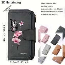 Butterfly Flower Women's Long Wallet Features Multiple Card Slots A Coin Pocket and Cell Phone Pouch Perfect Gift for Women