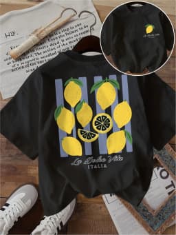 La Dolce Vita T Shirt Funny Lemon Fruit Graphic Purple Stripes Italian Style Unisex Harajuku Loose Short Sleeve Summer Tops