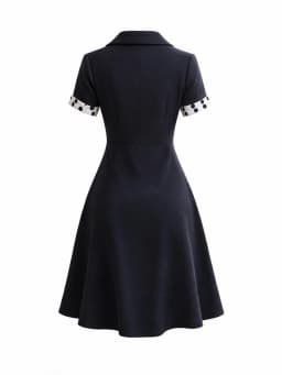 Womens Elegant Retro Lapel V-Neck Short Sleeve Summer Office Work Party Midi Dress, Polka-Dot Wrap Style, Slim A-Line Skirt