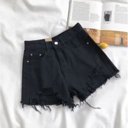 Korean Fashion Cowboy Shorts Women's Summer Casual High Waist Blue Denim Shorts Pocket Tassel Perforated Pants Y2K Female Jeans