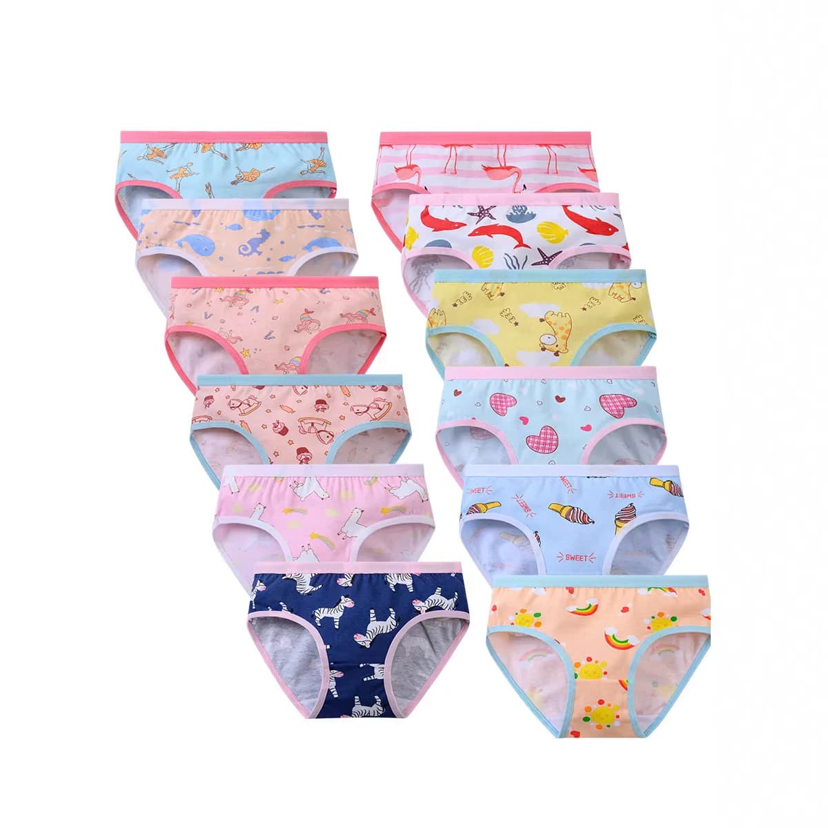 12pcs Girls Underwear Panties Cotton Children's Triangle Underpants Girl Short Briefs Cartoon Print Children's Underwear