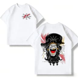 Anime One Piece Blackbeard T-Shirt Men Cool Sketch Graffiti Print Short Sleeve Casual Streetwear Tops