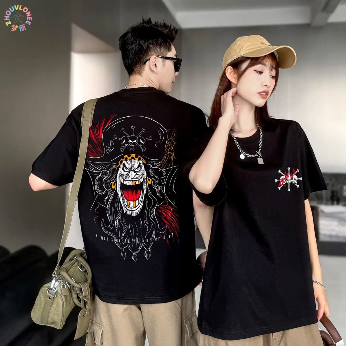 Anime One Piece Blackbeard T-Shirt Men Cool Sketch Graffiti Print Short Sleeve Casual Streetwear Tops
