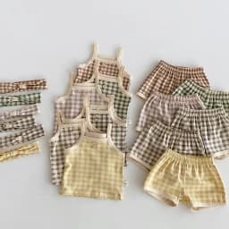 INS Summer Baby Halter Set for Boys and Girls - Checkered Cool T-Shirt + Short Pants for Casual Home Wear