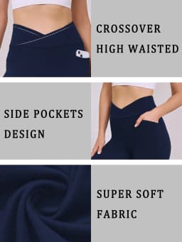 Women's Super Soft Crossover High Waisted Legging With Pockets Tummy Control No See Through Workout Yoga Running Leggings