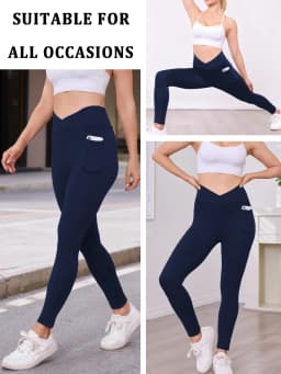 Women's Super Soft Crossover High Waisted Legging With Pockets Tummy Control No See Through Workout Yoga Running Leggings